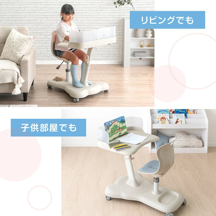 一体型デスク＆チェア セット 高さ調整 キャスター付き キッズデスク キッズチェア〔92002802〕