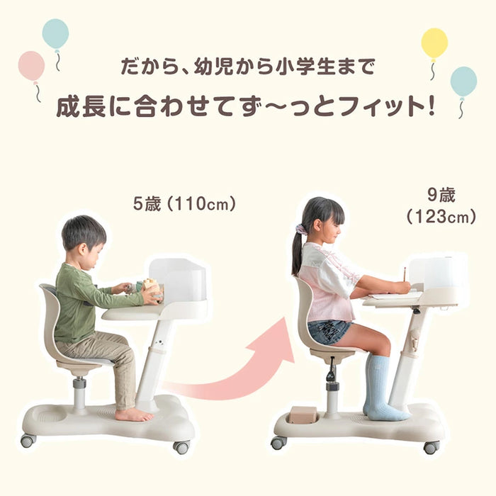 一体型デスク＆チェア セット 高さ調整 キャスター付き キッズデスク キッズチェア〔92002802〕