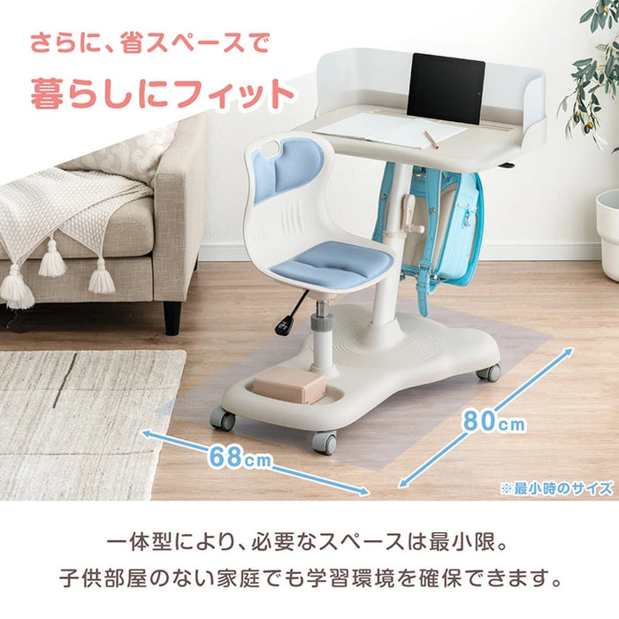 一体型デスク＆チェア セット 高さ調整 キャスター付き キッズデスク キッズチェア〔92002802〕