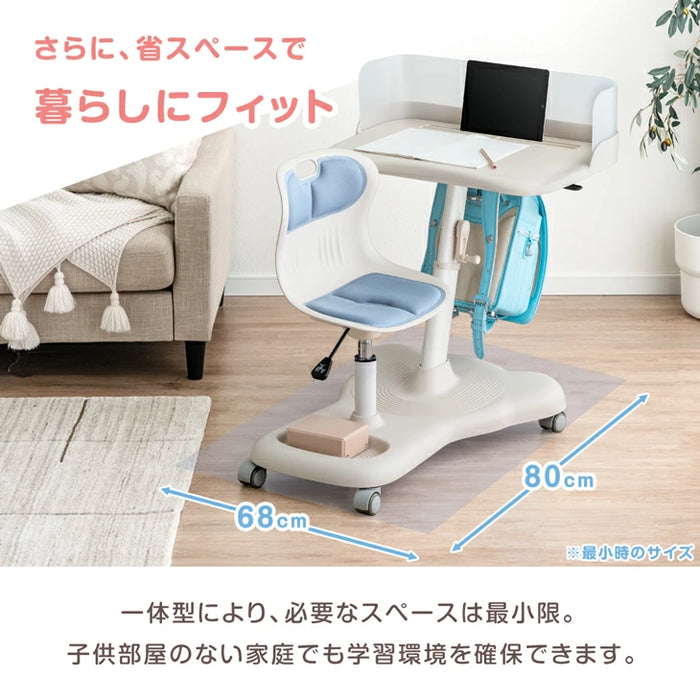 一体型デスク＆チェア セット 高さ調整 キャスター付き キッズデスク キッズチェア〔92002802〕