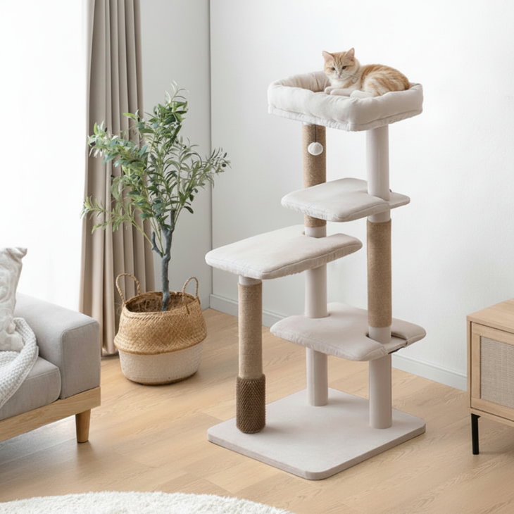洗えるカバーリング キャットタワー 120cm 据え置き 爪とぎ 麻ひも 4色