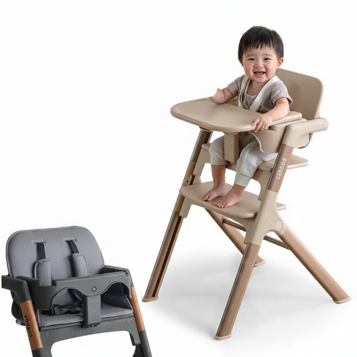 ［クッション無し］ワンタッチ調整 木目調 ベビーチェア 折りたたみ 高さ調整 7段階〔93000002〕