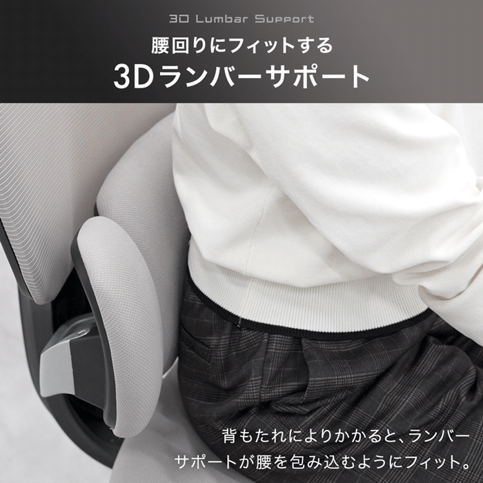 3Dランバー オフィスチェア 4Dアーム 肘付き ランバーサポート メッシュ アームレスト ヘッドレスト〔95200002〕