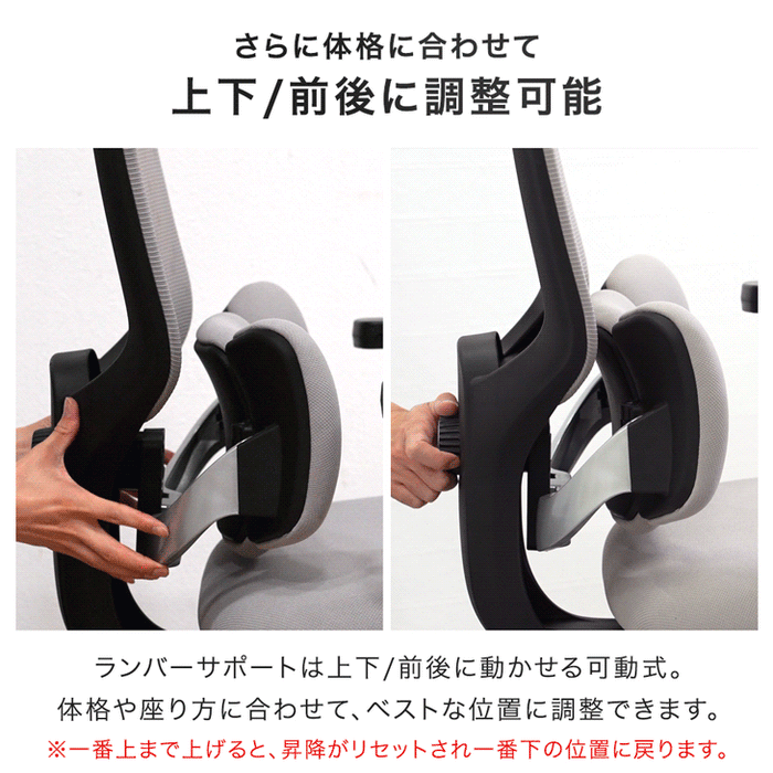 3Dランバー オフィスチェア 4Dアーム 肘付き ランバーサポート メッシュ アームレスト ヘッドレスト〔95200002〕