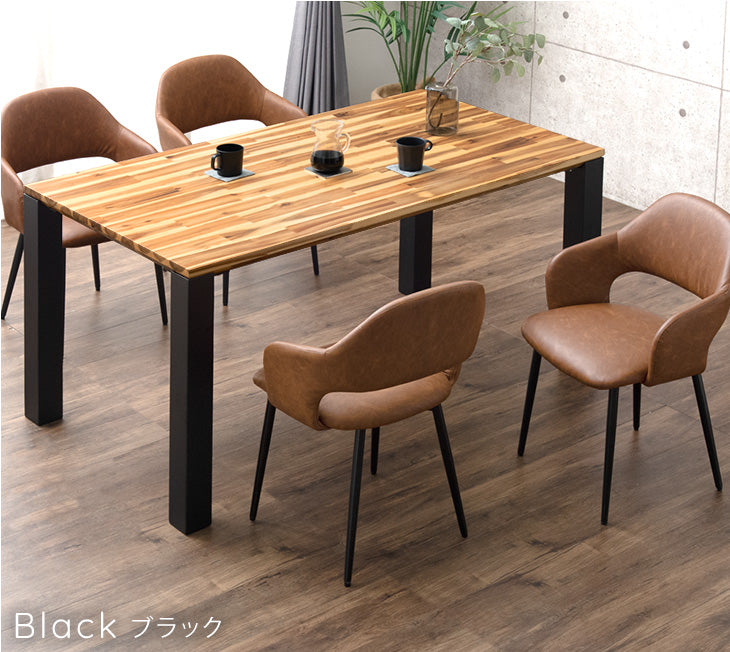 ［幅75］ 天然木 ダイニングテーブル 単品 4人掛け アカシア   食卓  長方形 木目調 ダイニング  木製 シンプル 北欧  モダン シンプルモダン おしゃれ 黒脚 【超大型商品】〔82100042〕