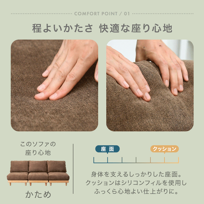 ［幅207cm］棚付き 洗える ユニットソファ カバーリング 3人掛け組み合わせ ウッドフレーム ファブリック 木製 北欧 おしゃれ〔99900278〕