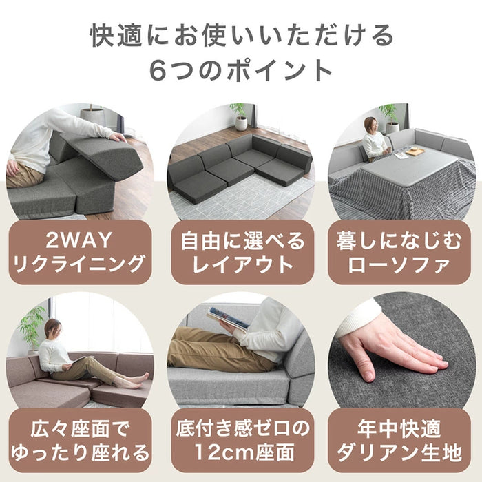 洗える BIGサイズ ローソファ 4点セット  カバーリング 4人掛けリクライニング  コーナーソファ  こたつ用 l字 おしゃれ〔99900296〕