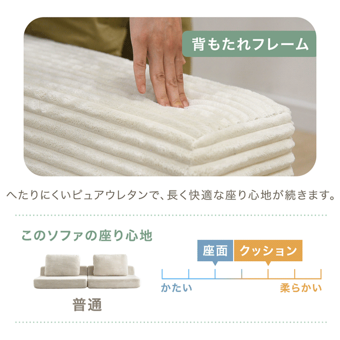 【新発売記念プライス】［2Pタイプ］コーデュロイローソファ 2人掛け 圧縮 フロアソファ ユニットソファ〔99907296〕