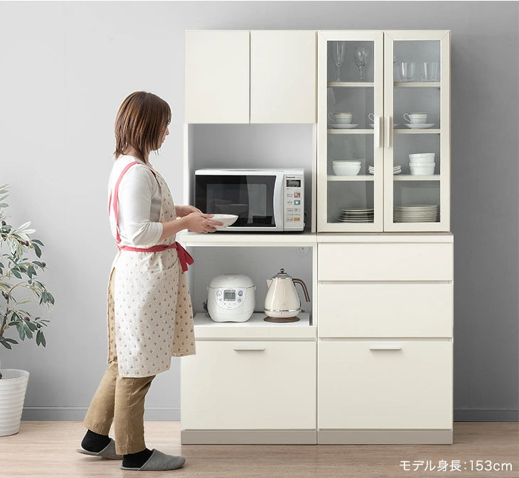 ［120cm・幅120cm上部扉・引出+スライド棚］食器棚国産 日本製 完成品 大型レンジ対応 キッチンラック キッチンボード カップボード キッチン収納〔99900954〕