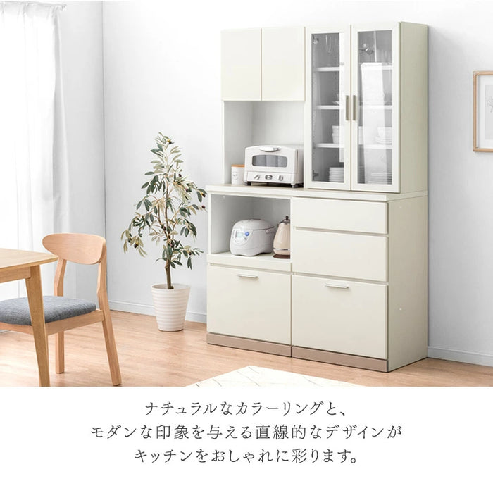 ［120cm・幅120cm上部扉・引出+スライド棚］食器棚国産 日本製 完成品 大型レンジ対応 キッチンラック キッチンボード カップボード キッチン収納〔99900954〕