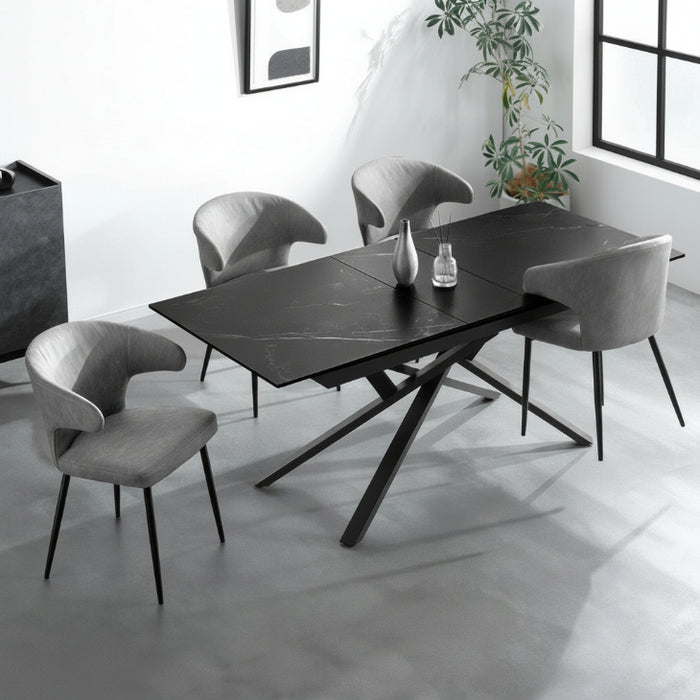 ［幅150 180］伸長式ダイニングテーブルセット 5点 セラミック お掃除ロボット対応【玄関渡し】【超大型商品】〔99901296〕