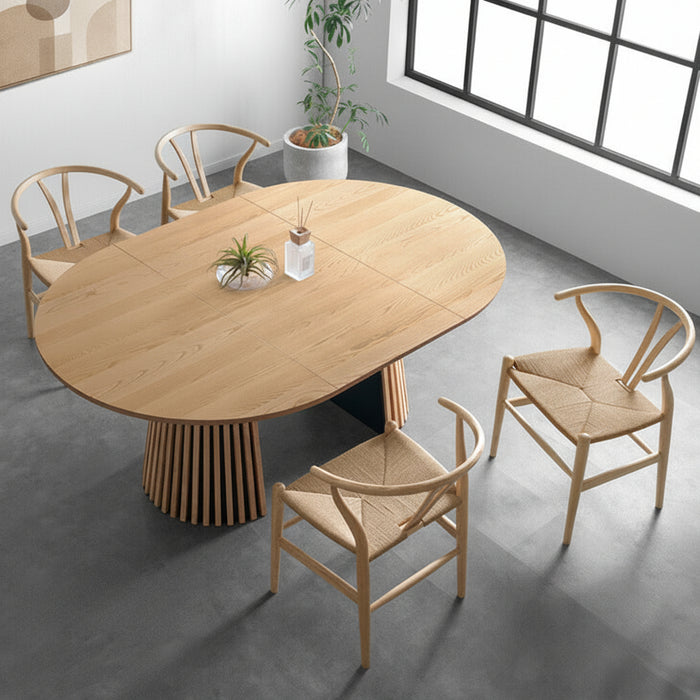 ［幅120-180cm］伸長式 ダイニングテーブルセット 5点セット 4人掛け 円形 木製 格子脚 北欧 【玄関渡し】【超大型商品】〔99901310〕