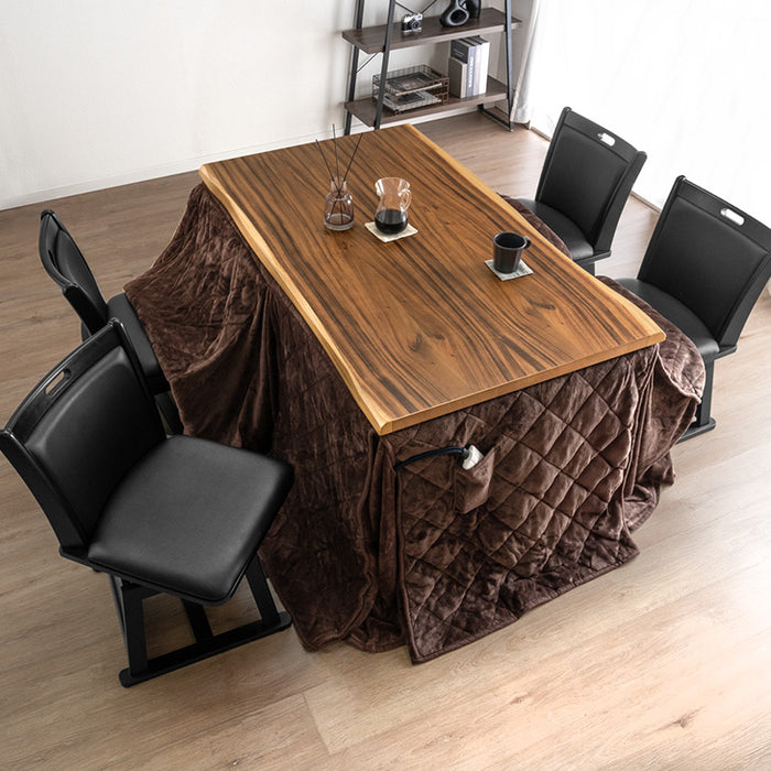 ［135×80cm］耳付き天板 ダイニングこたつ 6点セット 600W ハロゲンヒーター 長方形 手元コントローラー 高脚 4人掛け 回転椅子〔99907324〕