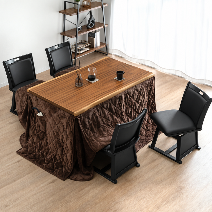 テーブル+掛布団+チェア4脚］ダイニングこたつ 135×80cm 6点セット