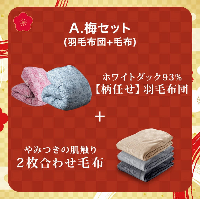 ★2026暖か福袋★ あったか寝具 ［羽毛布団：ブルー系＆毛布］A：梅セット〔99954104〕