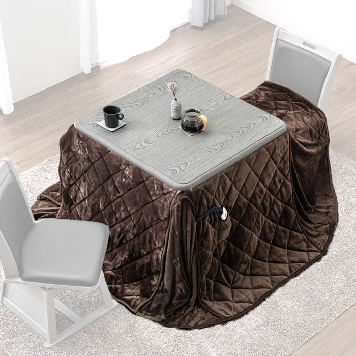 ［80×80cm］ダイニングこたつ 2点セット テーブル 掛け布団 速暖2秒 600Wハロゲンヒーター 正方形 手元コントローラー 高脚 〔86020035〕