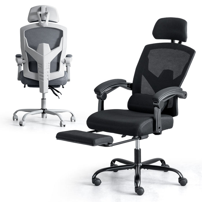 【新発売記念プライス】オフィスチェア フットレスト付き リクライニング 肘付き ランバークッション オールメッシュ〔31500062〕