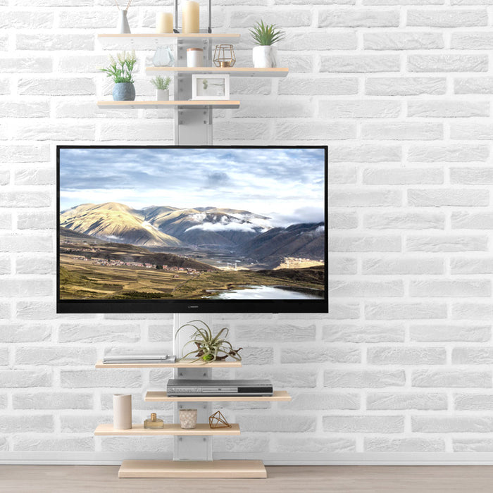 ［棚板6枚］［32～ 65インチ対応］突っ張り式 テレビスタンド ハイタイプ 上下/左右 首振り 角度調整 収納棚〔45400090〕