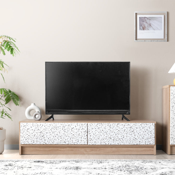 ［幅140］Terrafurni -テラファニ-  テレビ台 テラゾー柄 国産 完成品 引き出し収納 スライドレール ローボード【超大型商品】〔24900123〕