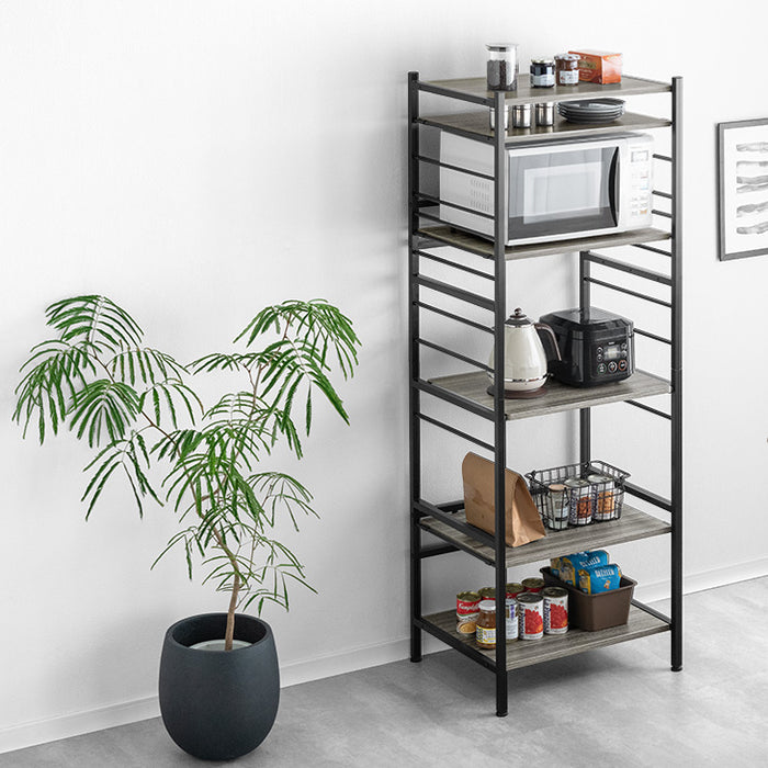 ［幅60cm］レンジ台 高耐荷設計 スライド棚 キッチンラック 食器棚 収納 木目調 ハイタイプ 大型レンジ対応〔49200001〕