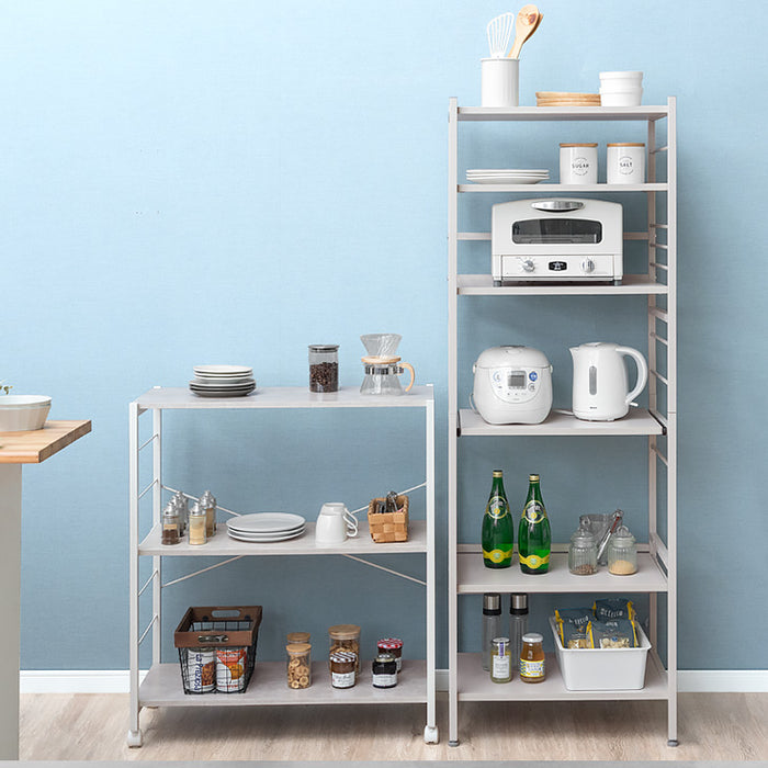 ［幅60cm］レンジ台 高耐荷設計 スライド棚 キッチンラック 食器棚 収納 木目調 ハイタイプ 大型レンジ対応〔49200001〕