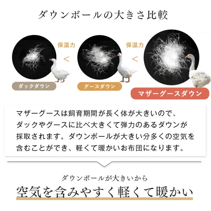 [ダブルロング]  羽毛布団 ホワイトマザーグース95％ 440dp 超長綿60サテン 国産 綿100% 綿100 抗菌 暖かい 羽毛掛け布団〔39100211〕