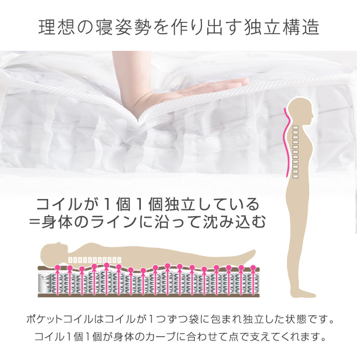 [クイーン] 連結ベッド マットレス付き 2口コンセント付き宮棚 ポケットコイルマットレス 木製〔73400055〕