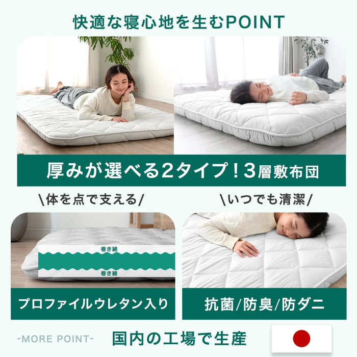 ［ダブル］敷布団 スタンダードタイプ 厚み8cm ウレタン入り 日本製 三層敷布団 抗菌 防臭 防ダニ 軽量〔85500044〕