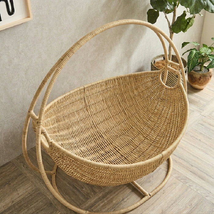 ネコハンモック クッション付 洗える ペットベッド ラタン調 猫 自立式〔23500028〕