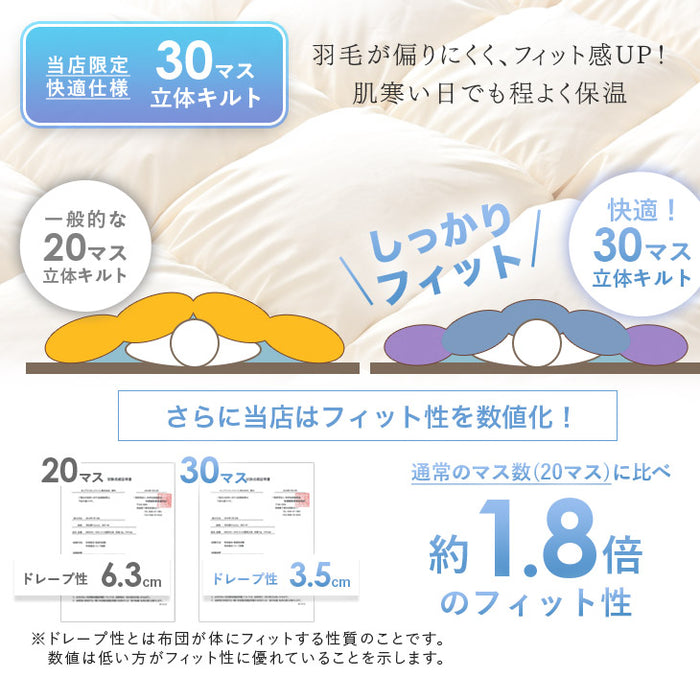 ［シングルロング・2枚組］においの少ないグースダウン 洗える ダウンケット 日本製 ホワイトグースダウン 93％ 0.3kg 肌掛け布団 夏 夏用 布団〔10106464〕