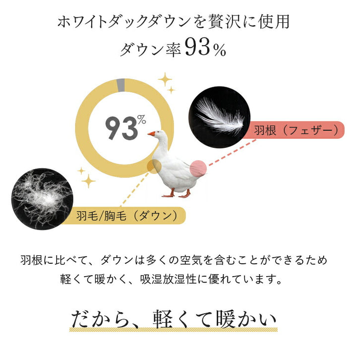 [シングル] 羽毛布団 ホワイトダックダウン93％ 日本製 CILゴールドラベル 30マス立体キルト 400dp以上 アレルGプラス＆洗浄度1200 冬用 ウォッシャブル〔10119003〕