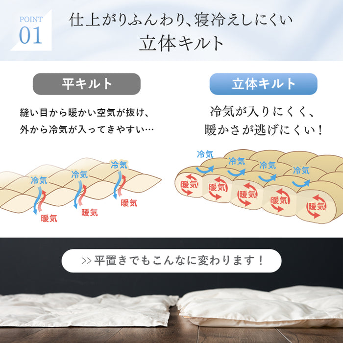 [シングルロング 2枚組] 洗える 肌掛け布団 羽毛 日本製 ダックダウン85％ 30マス立体キルト ダウンケット〔10101550〕