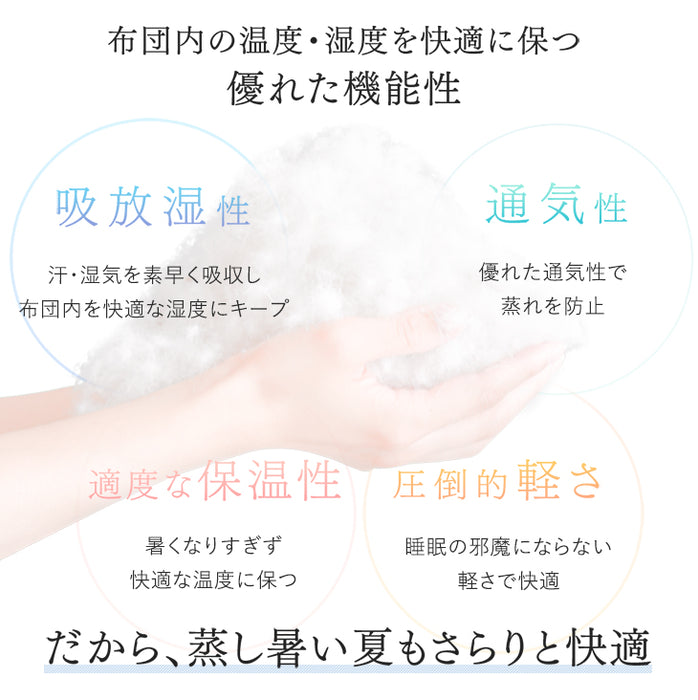 [シングルロング] 洗える 肌掛け布団 羽毛 日本製 ダックダウン85％ 30マス立体キルト ダウンケット 夏 夏用 布団〔10119211〕