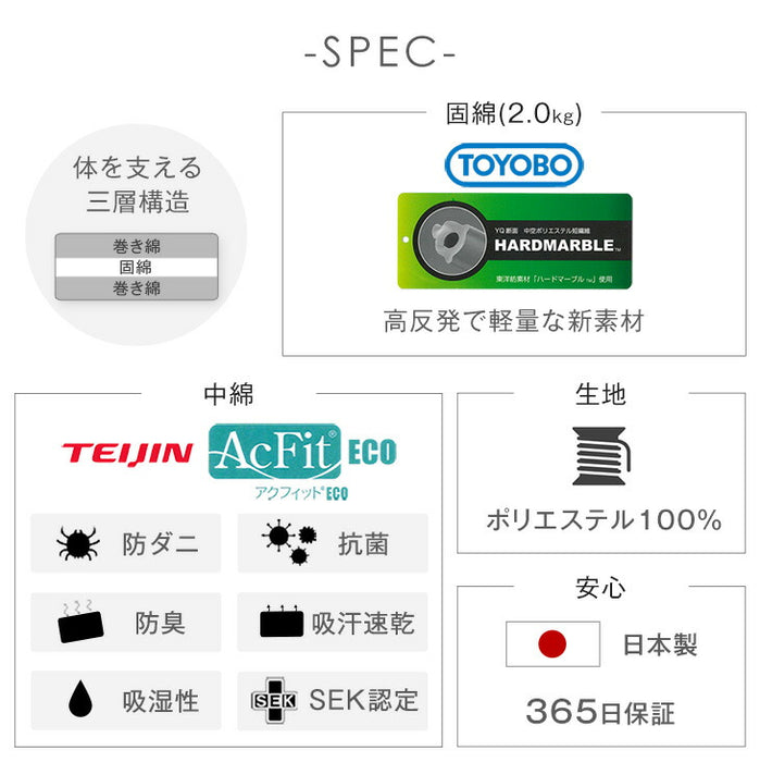 [シングル] 三層敷布団 軽量 高反発 日本製 防ダニ 抗菌 防臭吸汗 速乾 極厚 硬め〔10156720〕