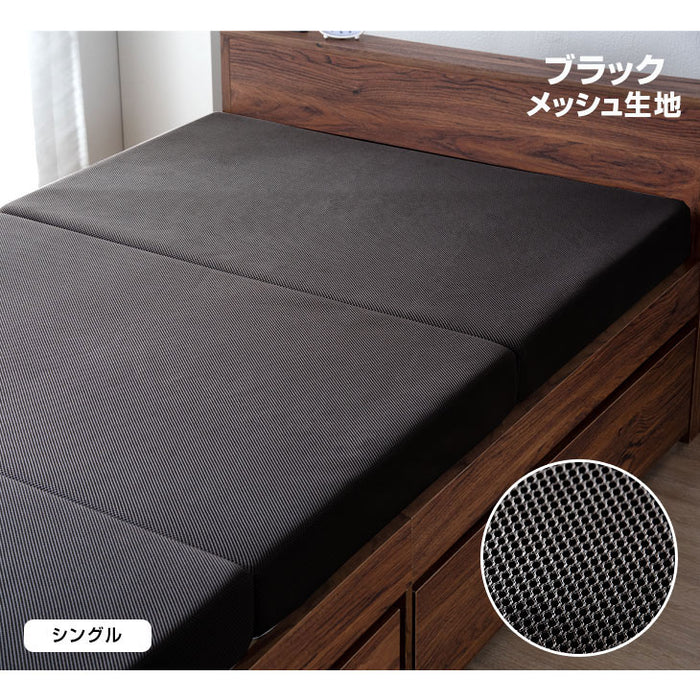 ［シングル］男の高反発マットレス 厚み10cm 竹炭 消臭 3つ折り 高密度30D〔13810052bk〕