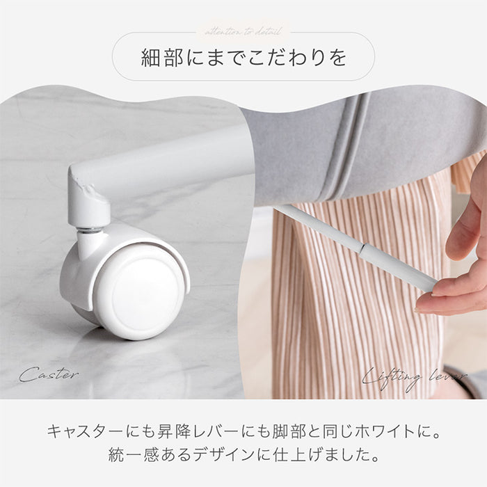 クッション付 デスクチェア くすみカラー ベロア調 ウレタン座面 ホワイト脚 キャスター チェア 椅子〔14810093〕