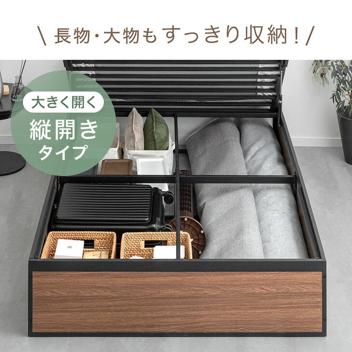 ［シングル］跳ね上げ収納ベッド 大容量 ヘッドレス ガス圧 跳ね上げベッド 収納付き〔17600177〕