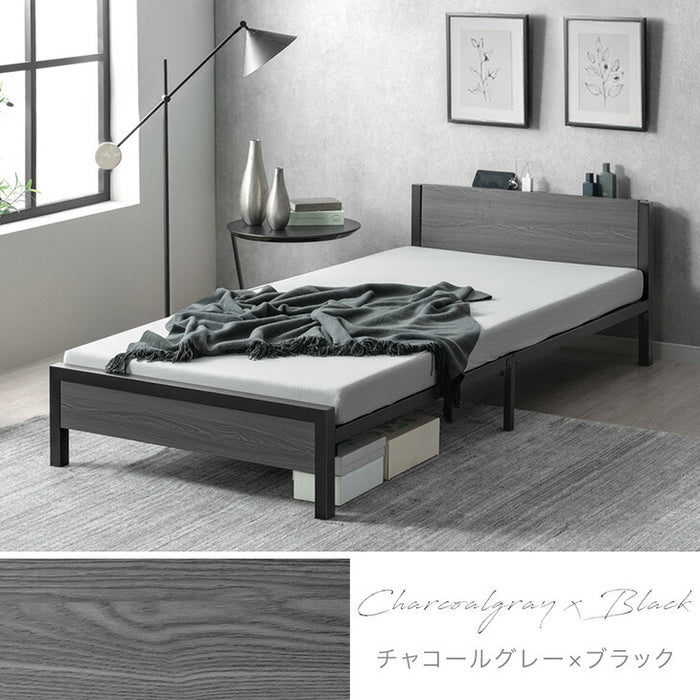 【新発売記念プライス】［シングル］超スピード組立 ベッドフレーム 2コンセント付 高耐荷重300kg 宮付き 北欧 スチールベッド〔17600195〕