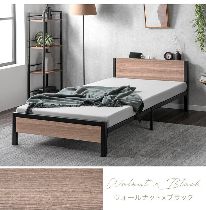 【新発売記念プライス】［シングル］超スピード組立 ベッドフレーム 2コンセント付 高耐荷重300kg 宮付き 北欧 スチールベッド〔17600195〕