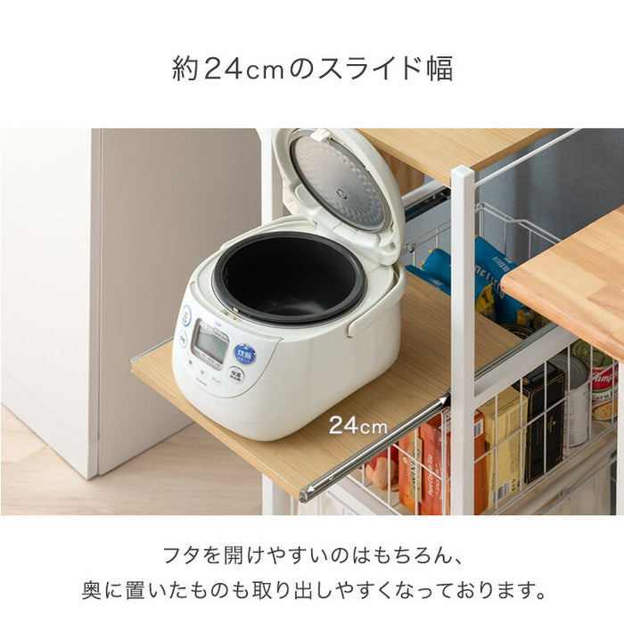 キッチンラック キャスター/アジャスター切り替え 3段 バスケット付 スライド棚 隙間収納 キッチンワゴン〔17620024〕