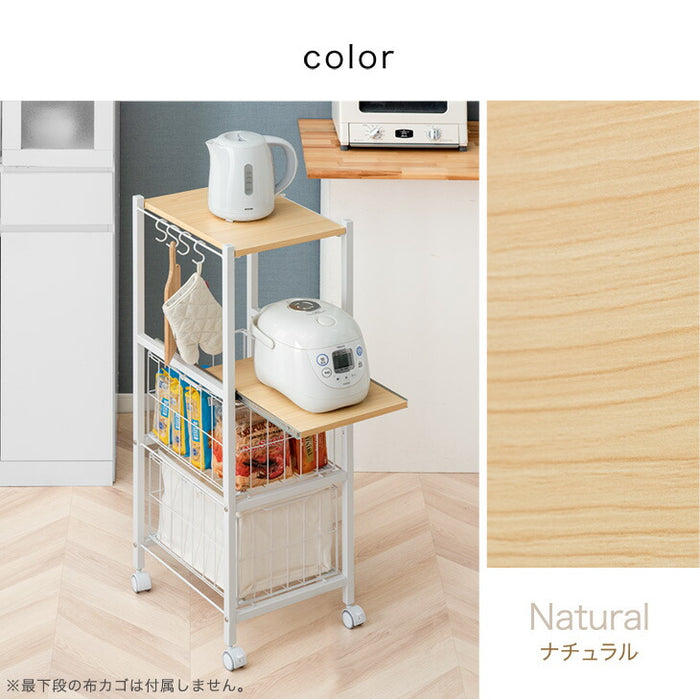 キッチンラック キャスター/アジャスター切り替え 3段 バスケット付