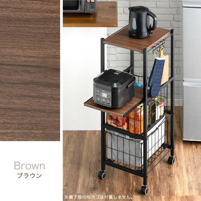 キッチンラック キャスター/アジャスター切り替え 3段 バスケット付