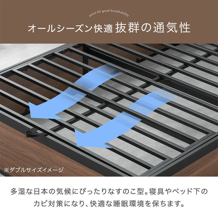 ［ダブル］跳ね上げ収納ベッド 大容量 2コンセント ガス圧 跳ね上げ式 収納 宮付き 宮棚 ベッドフレーム スチールベッド〔17620032〕