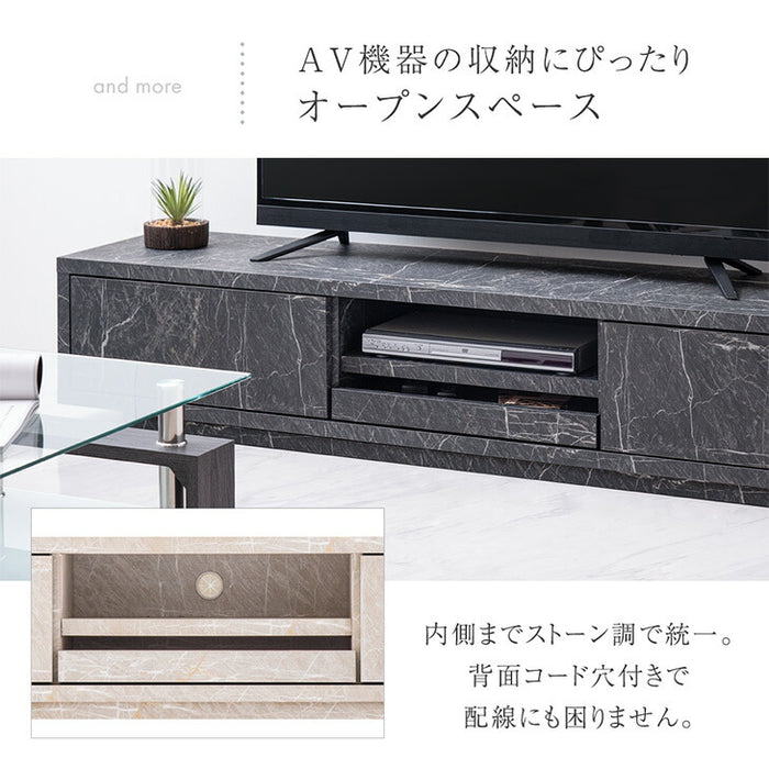 【大決算プライス】幅180cm 大理石＆セラミック調 テレビ台 プッシュ式引き出し 国産 完成品 ストーン調 TV台 ローボード マーブル柄【超大型商品】〔20010004〕