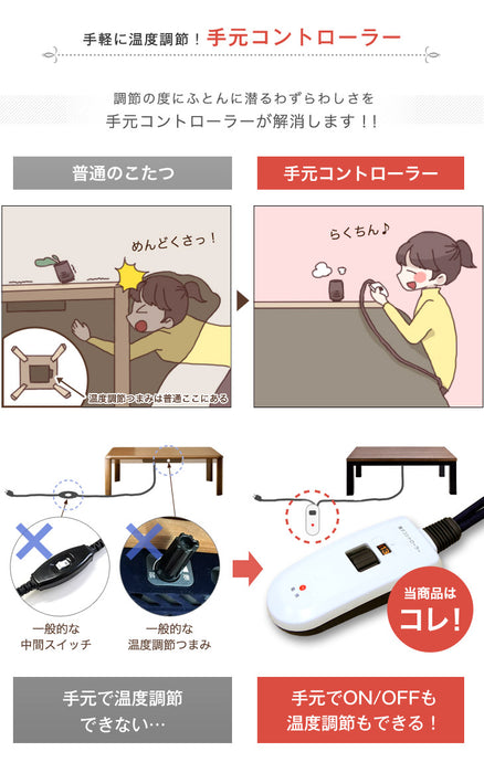 [2点セット] 120×80cm ヴィンテージ調 こたつテーブル＋掛け布団  ハロゲンヒーター 手元コントローラー 1年保証〔21300092〕
