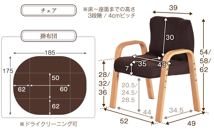 3点セット] 60×50cm パーソナルこたつ デスク チェア 専用掛布団 ハイ