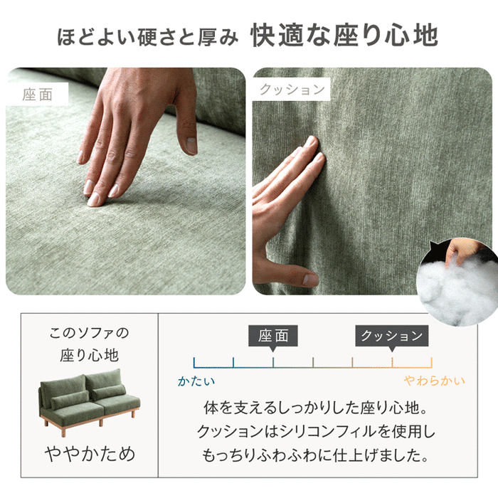 奥行き広々 3人掛けソファ クッション付き あぐら ごろ寝 アームレス