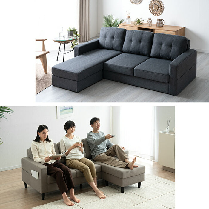 【新発売記念プライス】左右変換OK  カウチソファ 3人掛け お掃除ロボ対応 ポケットコイル 【超大型商品】〔23570263〕