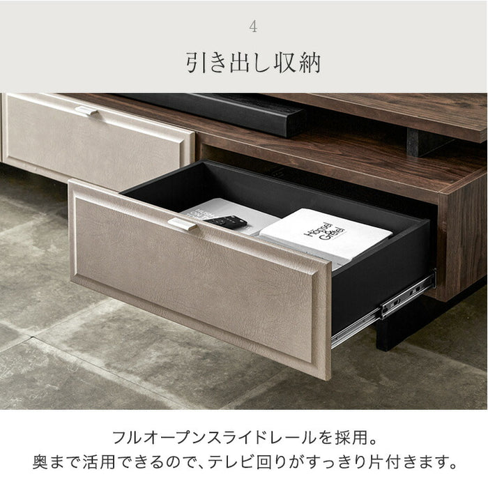 テレビ台 180cm 完成品 国産 サウンドバー収納 ローボード ロータイプ テレビボード テレビラック 32型 40インチ 50インチ 50型 55インチ 55型 65インチ 65型 180 収納 引き出し ブラウン レザー調 【超大型商品】〔24900112〕