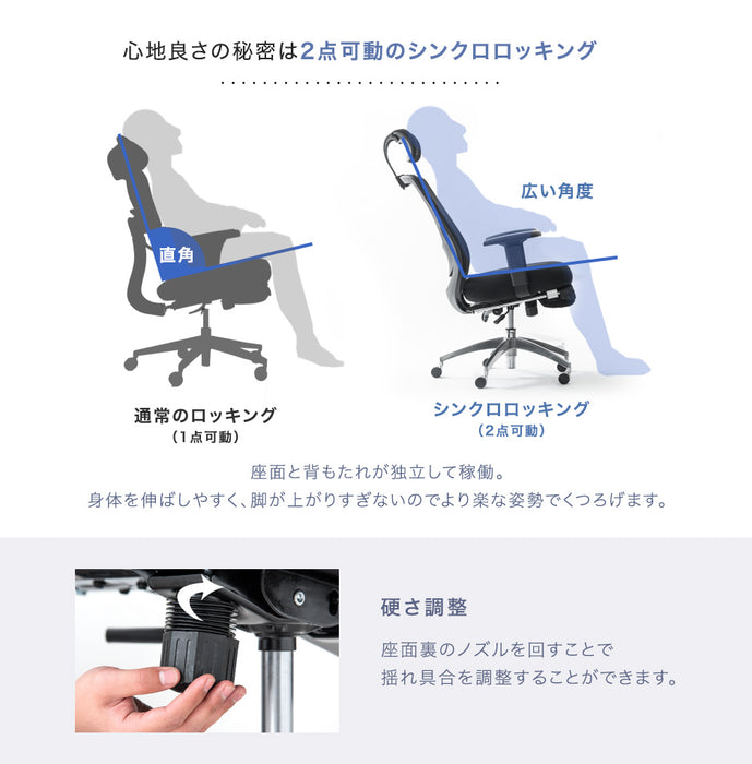 リクライニング機能オフィスチェア　デスクチェア　リクライニング機能　フットレスト出し入れ　昇降機能